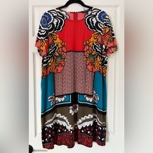 Express Multicolor Floral Shift Short Sleeve Dress